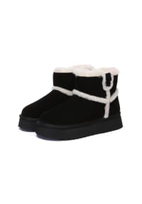 EVERAU® - Damen Leder Chic Plateau Kurzstiefel - Barren - BLACK