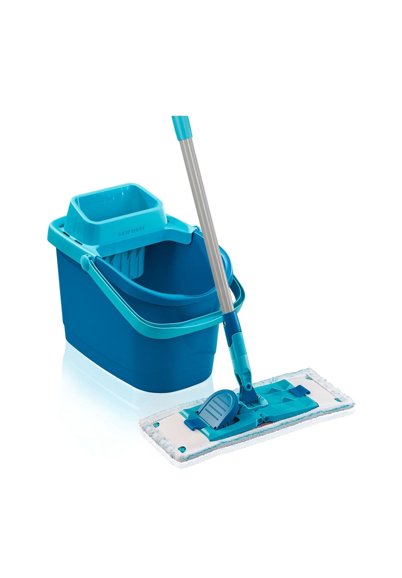 Leifheit Bodenwischer Set Power CLEAN, Wischmopp mit Presssystem | CleanBlade-Technologie, micro duo Mikrofaserbezug, 33 cm Wischbreite, 6-10 l Eimer, 360°-Drehgelenk, Click-System, türkis - Bild 10