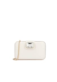 Kazar - Clutches aus Leder zur Hochzeit in einem weißen Farbton mit einem Zierstein - Weiß