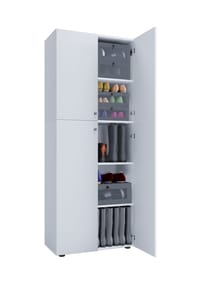 VCM. - Holz-Schuhschrank | Maße: B. 70 x H. 184 x T. 40 cm | Allzweckschrank | 5 Fächer | 4 Drehtüren - Lona - Anthrazit / Honig-Eiche