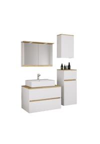 VCM. - 5-tlg. Waschtisch Set mit Keramikbecken, Badschrank mit 2 Softclose-Schubladen, Midischrank, Hängeschrank, Spiegelschrank mit Beleuchtung und Steckdose, Maße Unterschrank H. 51 x B. 80 x T. 47 cm, Cosila-A - Anthrazit