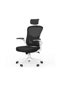 Rattantree - Ergonomischer Bürostuhl mit verstellbarer Höhe, Kopfstütze, klappbaren Armlehnen, Schwarz und Weiß - blau