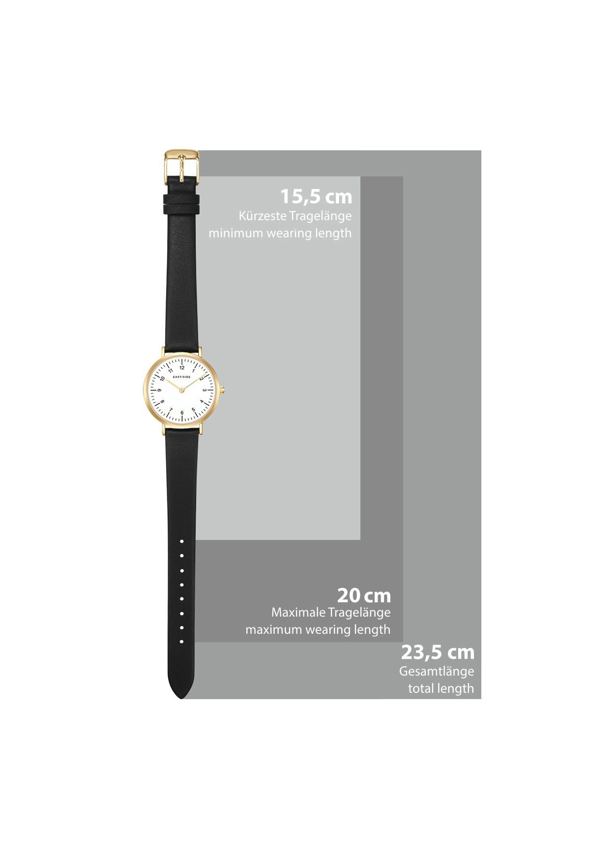 EAST / SIDE Damen Armband-Uhr Rosehill gelbgold Echtleder schwarz  