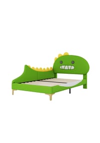 KOMHTOM - Kinderbett 140x200 cm, Dinosaurier-Design, PU+MDF, grün – ohne Matratze - Grün