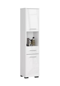 Akord - Fin Badezimmer-Hochschrank mit 2 Türen, 1 Schublade, 5 Einlegeböden und 1 offenes Fach - artisan-eiche