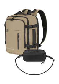 normani® - Erweiterbarer Handgepäck-Rucksack mit Reisepass Brusttasche - Beige