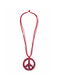 collezione alessandro® - Lange Kette Paz dreireihig, Peace-Anhänger aus Holz, Bastelperlen, Baumwollband, lange Statement-Form - blau