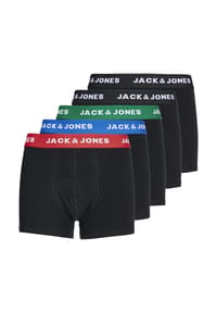 JACK & JONES - Jungen Boxershorts, 5er Pack - JACHUEY TRUNKS, Baumwoll-Stretch, Logobund - Schwarz