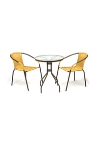 VCM. - 3-tlg. Bistroset | Balkonset | Gartentisch: 60 cm, Höhe: 72 cm | Sitzgarnitur mit Glastisch | Bistrostuhl Poly-Rattan - Gelb