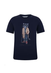 cat e lolette - Blaues T-Shirt mit Katzenmotiv - blau