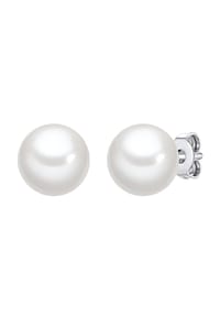 Luluandjane - Damen Ohrringe aus Messing in Silber mit Muschelkernperle - weiß