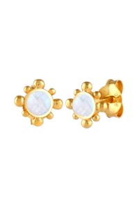 elli. - Ohrringe Stecker Mondstein Edelstein 925 Silber Vergoldet - Gold