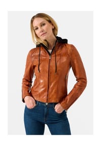 RICANO - Damen Lederjacke Dalia mit abtrennbarer Kapuze - Cognac