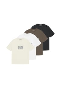 JACK & JONES - Herren T-Shirt, 4er Pack - JCODYNAMIC BRANDING TEE CREW 4PK, Baumwollmischung - Weiß/Schwarz/Beige/Dunkelgrün