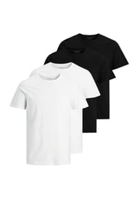 JACK & JONES - Herren T-Shirt, 4er Pack - JACBASIC CREW NECK TEE, Kurzarm, einfarbig, Baumwolle - Schwarz