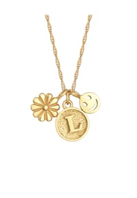 elli. - Halskette Blume Flower Mit Smiling Face Disc Buchstabe L 925 Silber - Gold