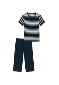 SCHIESSER - Casual Essentials Capri-Pyjama, Baumwolle, V-Ausschnitt, für Damen - 210 SILBERGRAU MELANGE
