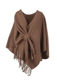 Seasons of April - Damen ANDREA CAPE Cape mit Bindeschlaufe und Fransen, Poncho Stil - Mokka