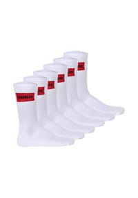 HUGO - Herren Socken, 6er Pack - QS Rib Label CC, gerippt, Logo, Baumwollmischung - Schwarz