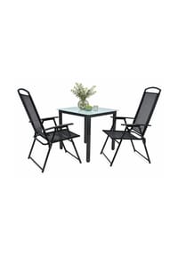 VCM. - 3-tlg Gartenmöbel Set | Sitzgruppe Essgruppe | 1x Tisch, 2x Stühle | Tisch Maße ca. H. 76 x B. 80 x T. 80 cm | Hochlehner Set 80M - Schwarz