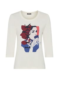 olsen - Shirt mit Placement Print und 3/4-Ärmeln - White Silk