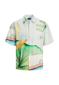 JACK & JONES - Hemd Kurzarmhemd LANDSCAPE SHIRT mit Kentkragen, Knopfleiste und All-Over-Print - mehrfarbig
