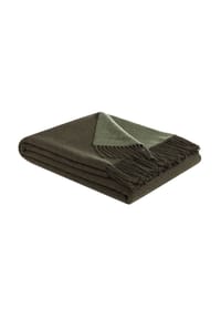 Biederlack® - Wohndecke - Plaid Fransen, Doubleface, Wolle-Kaschmir-Mischung - Dunkelgrün