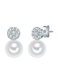 VALERO PEARLS - Damen Ohrringe aus 925/- Sterling Silber in Silber mit Zirkonia und Süßwasser-Zuchtperle - silber