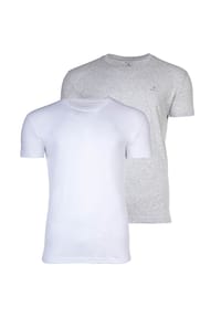 GANT - Herren T-Shirt, 2er Pack - Rundhals, Crew Neck, kurzarm, Baumwolle - Grau/Weiß