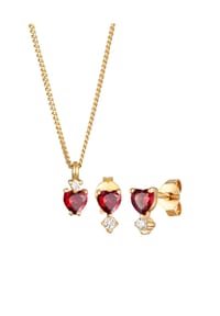 elli. - Schmuckset Set Kette Ohrstecker Herz Zirkonia 925 Sterling Silber Vergoldet - Weiß