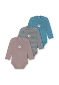 normani® - 3er Pack Baby Merino Body Langarm Auckland - Anthrazit/Grau/Grün