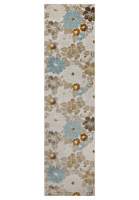 WECONhome - Läufer Beach Flower - Moderner Teppich für Innen & Außen mit Hoch-Tief Effekt - beige, hellblau, gelb
