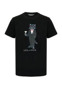 cat e lolette - Schwarzes T-Shirt mit Dandy-Katze - schwarz