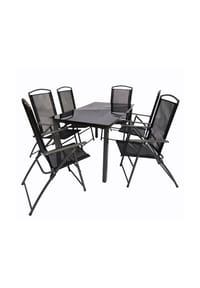 VCM. - 7-tlg Gartenmöbel Set | Sitzgruppe Essgruppe | 1x Tisch, 6x Stühle | Tisch Maße ca. H. 76 x B. 140 x T. 80 cm | Hochlehner Set 140S - Schwarz