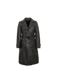 Mauritius LEATHERWEAR - Mauritius - Damen Trenchcoat Ledermantel Gürtel Lammnappa schwarz - schwarz