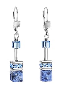 CŒUR DE LION GeoCUBE® - Damen Ohrringe , 925er Silber mit Sodalith & Hämatit - Blau/Silber