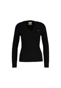 GANT - Damen Cable-Strickpullover - STRETCH COTTON CABLE V-NECK, Zopfstrick - Beige