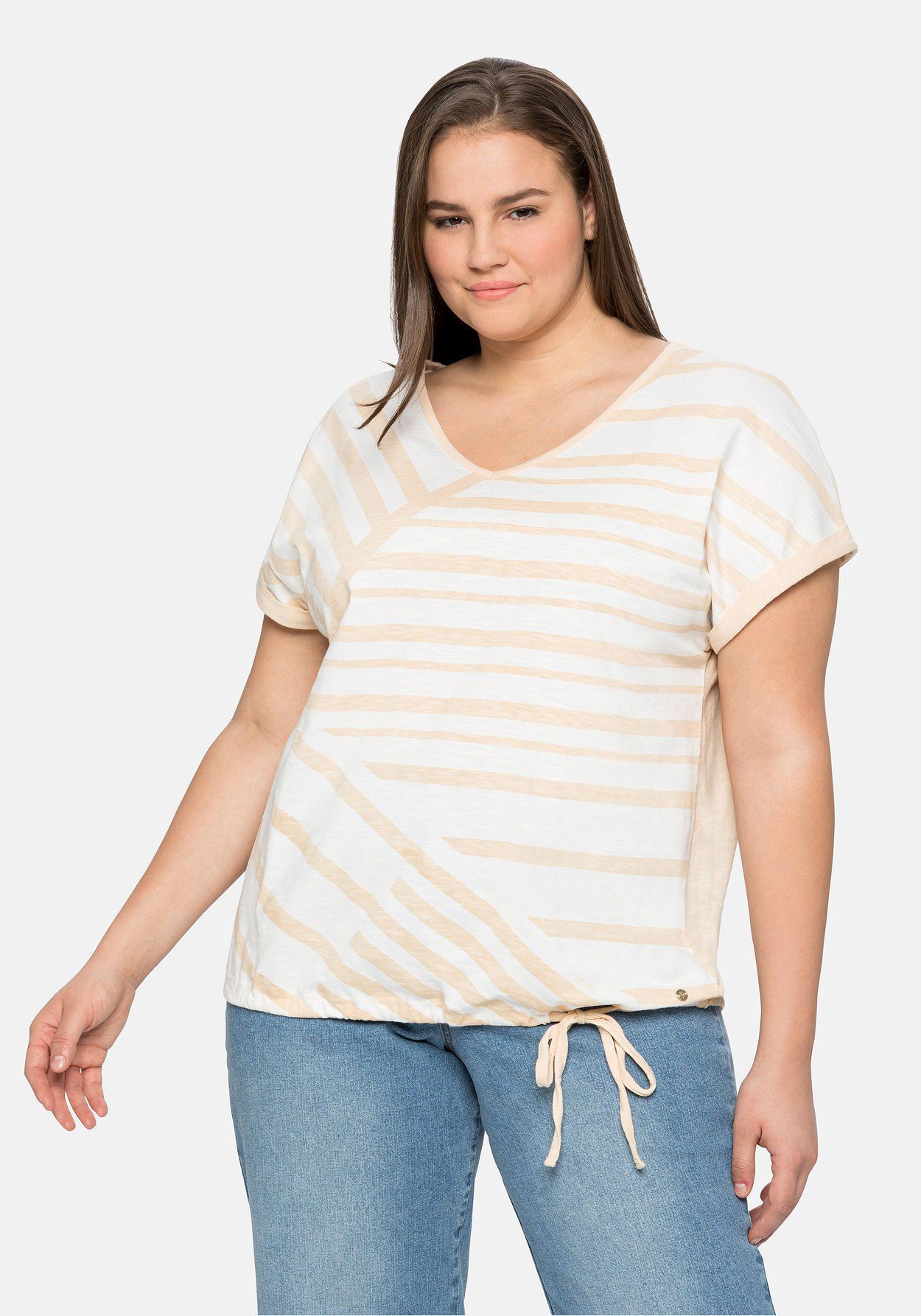 sheego T-Shirt mit Streifenprint vorn und Tunnelzug | GALERIA