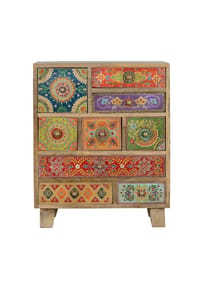 GINER & COLOMER - Beistelltisch aus Mangoholz, 52 cm, im Ethno-Stil, Bojho-63x52x30 - mehrfarbig