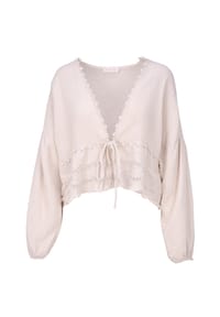 Seasons of April - Damen LAURA MUSSELIN Musselin Bluse mit Spitze & Bindeband – im Boho Stil Frühling/Sommer - Beige