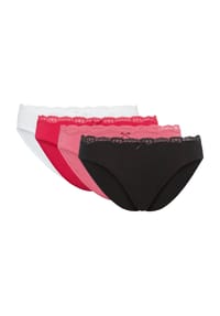 LASCANA - Perfect Basics Slip, Schleife, 4er-Pack, für Damen - 28559 PINK BOX