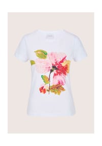 MADELEINE - Florales Print-Shirt mit Pailletten, Kurzarm - wollweiß / multicolor