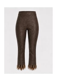 CAROLIN RICK - Strechthose Velours mit Federsaum - Creme