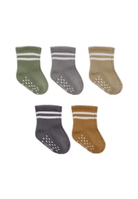 bistyle® - Baby-Socken Basic 5er-Pack, GOTS-zertifiziert, hoher Baumwollanteil, rutschfeste Sohle - Grau/Braun/Grün