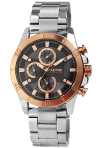 RAPTOR Raptor - Herren Quarz Armbanduhr Theo mit Edelstahlgliederarmband - 3 ATM - Mineralglas - gold-schwarz-silber