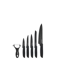 Cheffinger - 6-teiliges Messer-Set mit Schäler in Schwarz - vielseitig & ergonomisch - Schwarz 36 x 21,5 x 3 cm