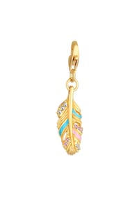 Nenalina - Charm Feder Emaille Kristalle Boho 925 Silber - Gold