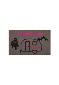 WECONhome Fußmatte Happy Camper - graue Schmutzfangmatte aus Kokosfaser, Antirutschbeschichtung, Camper - Fußmatte - grau