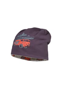 maximo® - MINI BOY-Beanie, "fire engine" reversible, Jersey bedruckt - midnight/graumeliert