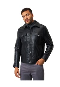 RICANO - Herren Lederjacke Roberto im Jeansjacken Stil mit Hemdkragen - Schwarz